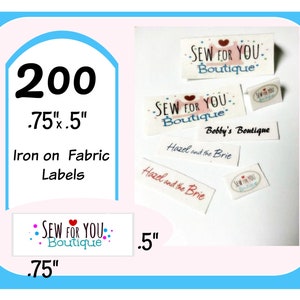 200 Iron on fabric labels .75&quot;x.5&quot;  doll clothes pocketbooks quilts hair bows  purses plush toy  stuffed animal