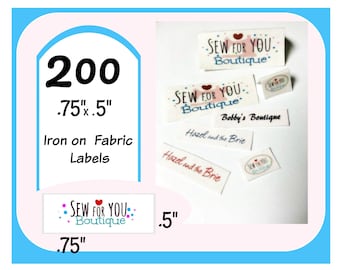 200 Iron on fabric labels .75"x.5"  doll clothes pocketbooks quilts hair bows  purses plush toy  stuffed animal