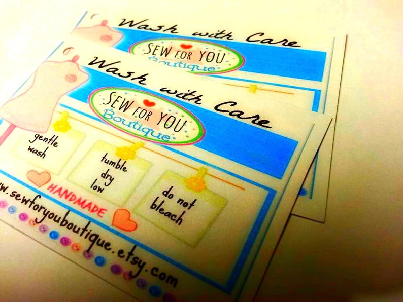 75 care tags 3x 2 personalised wash care instructions