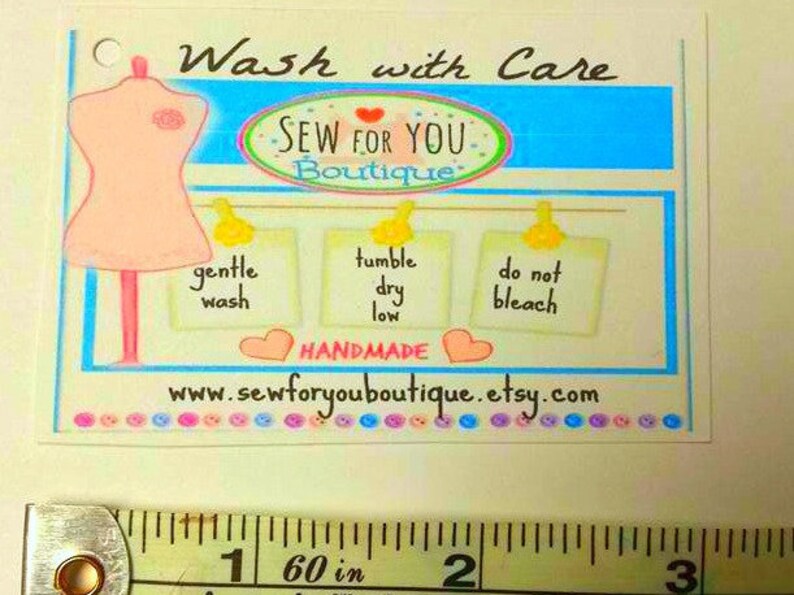 75 care tags 3x 2 personalised wash care instructions