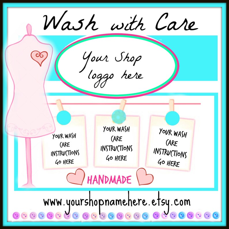 75 care tags 3x 2 personalised wash care instructions