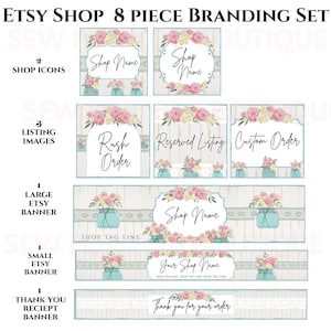 Etsy Branding set  Cottage style Shabby Chic Floral • 8 Piece Shop Starter Set • Custom Banners & Icons • No Editing Needed