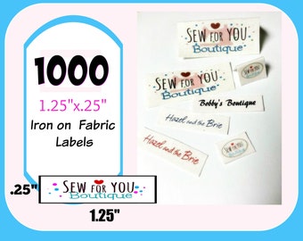 1000 tiny iron on fabric labels 1.25"x.25" doll clothes pocketbooks quilts hair bows  purses plush toy  stuffed animal