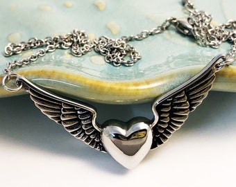 Angel Wings Urn Necklace ~ Cremation Jewelry ~ Always by My Side ~ Forever in My Heart ~ Pendant ~  Pet Memorial ~ Sympathy ~ Bereavement