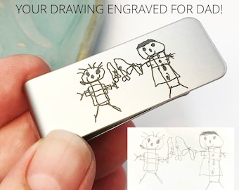 Your Personalized Handwriting Money Clip ~ Engraved Kid's Drawing ~ Stainless Steel Father's Day Gift ~ Your own handwriting ~ Anniversary