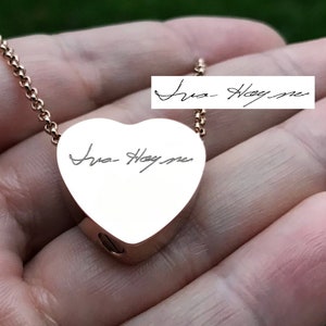 Custom Handwriting Heart Urn Necklace: Rose Gold Cremation Jewelry