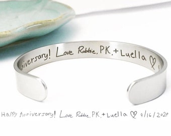 Custom Handwriting Cuff Bracelet ~ Engraved Handwriting Jewelry ~ Memorial Signature Keepsake Jewelry ~ Valentine's Day Gift for Mom or Dad