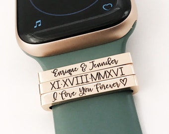 Personalized Smart Watch Band Charm: Engraved Stainless Steel Slider