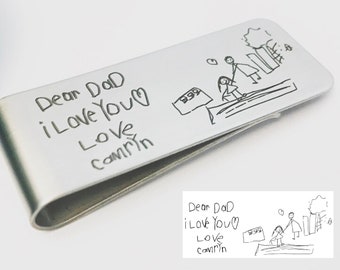 Personalized Handwriting Money Clip ~ Engraved Kid's Drawing ~ Stainless Steel Father's Day Gift ~ Your own handwriting ~ Anniversary Gift