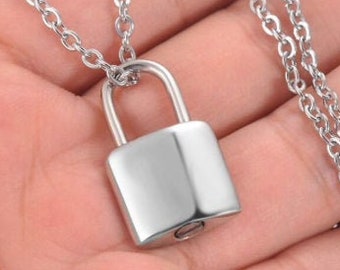 Personalized Stainless Steel Padlock URN Pendant | Custom Memorial Necklace for Ashes | Silver Cremation Jewelry | Bereavement Gift