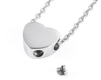 Cremation Urn Heart Charm Necklace ~ Silver ~ Pet Loss ~  Remembrance Memorial Jewelry ~ Bereavement Gift ~ Minimalist Cremation Necklace