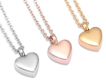 Personalized Cremation Urn Charm Necklace ~ Rose Gold Heart ~ Pet Loss Remembrance Memorial Jewelry ~ Bereavement Gift ~ Minimalist Necklace