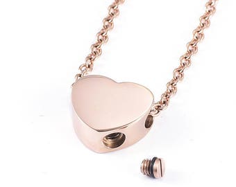 Cremation Urn Heart Charm Necklace ~ Rose Gold ~ Pet Loss ~  Remembrance Memorial Jewelry ~ Bereavement Gift ~ Minimalist Cremation Necklace