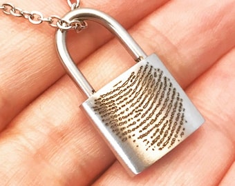 Personalized Fingerprint Stainless Steel Padlock URN Pendant | Custom Memorial Necklace for Ashes | Cremation Jewelry | Bereavement Gift