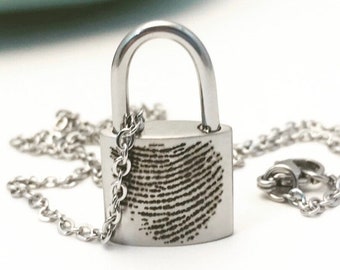 Personalized Fingerprint Stainless Steel Padlock URN Pendant | Custom Memorial Necklace for Ashes | Cremation Jewelry | Bereavement Gift