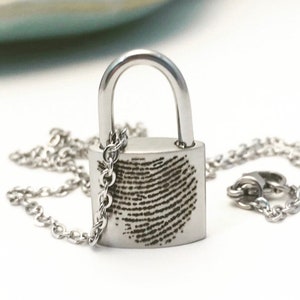 Personalized Fingerprint Stainless Steel Padlock URN Pendant Custom Memorial Necklace for Ashes Cremation Jewelry Bereavement Gift image 5