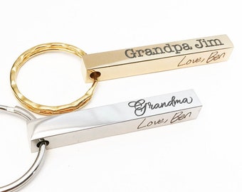 Engraved Keychain / Signature Keychain / Handwritten Keychain ~ Engraved Handwriting ~ Custom Solid Bar Keychain ~ Mother's Day Gift