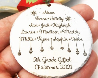 Teacher Gift ~ Personalized Educator Christmas Ornament ~  Pewter Student Names Keepsake ~ Classroom Gift for Teacher ~ Christmas 2021