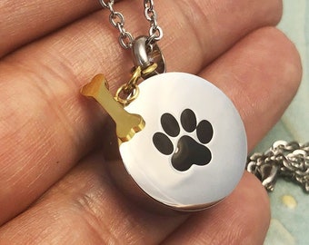 Paw Print Cremation Urn Necklace ~ Personalized Memorial Jewelry ~ Bereavement Gift ~ Dog Mom ~ Cat Mama ~ Pet Memorial Necklace ~ Cremains