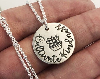 Cultivate Kindness ~ Sterling Silver ~ Minimalist Succulent Pendant Necklace ~ Cactus ~ Plant Lover ~ Botanical ~ Cacti ~ Garden ~ Be Kind