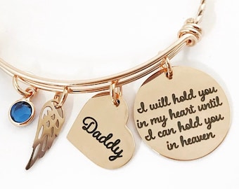 Rose Gold Bangle | I will hold you in my heart until I can hold you in heaven | Rose Gold Memorial Bracelet | Personalized Bereavement Gift