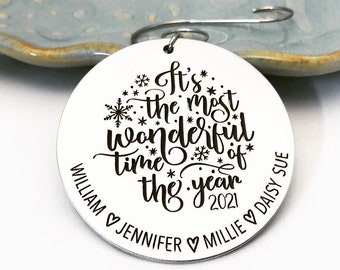 Personalized Family Names Ornament ~ Large Custom Pewter Ornament ~ It's the Most Wonderful Time of the Year ~ Keepsake Ornament Gift