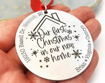 First Christmas in Our New Home Ornament ~ Large Personalized Pewter Ornament ~ New Home Owner Keepsake Ornament ~ Real Estate Ornament Gift