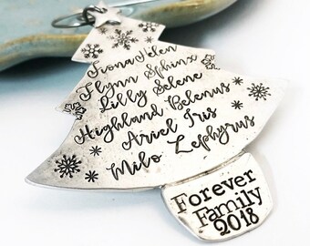 Personalized Pet Christmas Ornament ~  Pewter Family Forever Adoption ~ Hand Stamped Names ~ Handstamped Dog Mom ~ Cat Lady