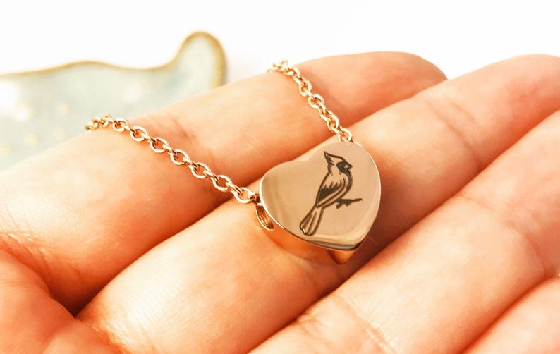 Cardinal Cremation Urn Heart Necklace Engraved Rose Gold Etsy