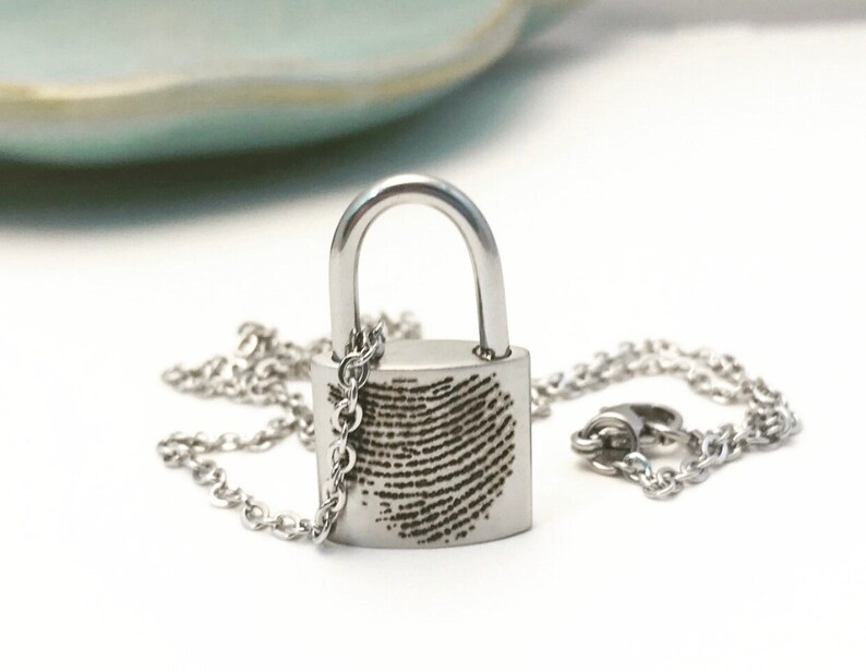 Personalized Fingerprint Stainless Steel Padlock URN Pendant Custom Memorial Necklace for Ashes Cremation Jewelry Bereavement Gift image 5