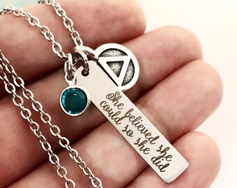 Sobriety Anniversary ~ Addiction ~ Recovery ~ She believed she could so she did ~ Affirmation Necklace ~ Sober Gift ~ One day at a time