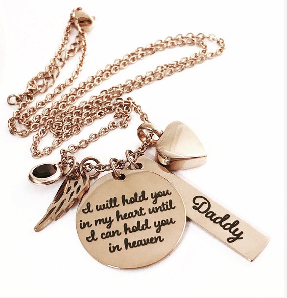 I Will Hold You in My Heart Until I Can Hold You in Heaven Rose Gold Memorial Necklace Cremation Urn Personalized Bereavement Gift Etsy UK