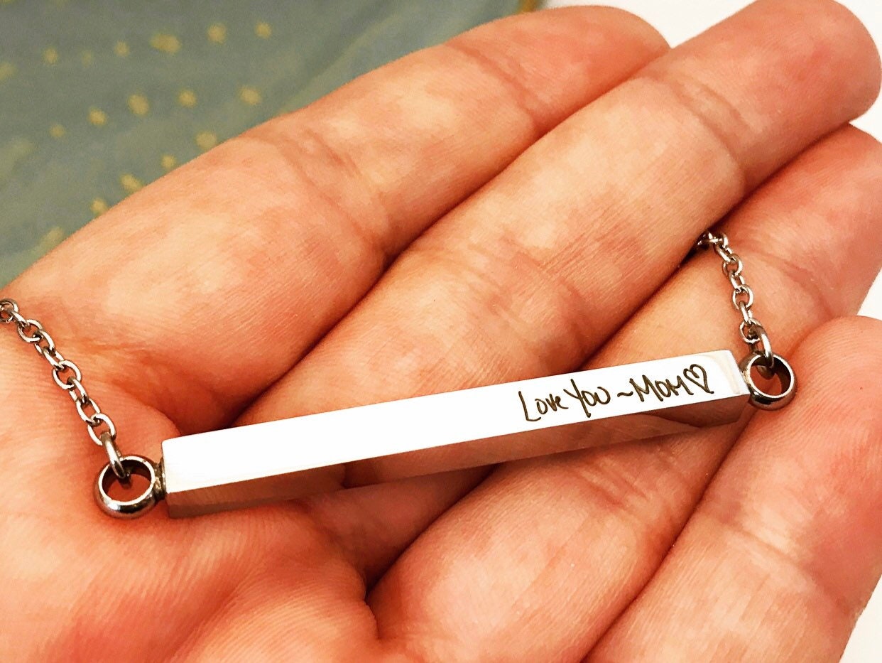 Your Handwriting Engraved Horizontal Bar Cremains Urn Necklace Personalized Double Chamber Cremation Jewelry Pet Loss Always With Me Etsy
