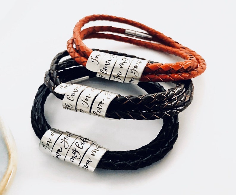 Personalized Sterling Silver Genuine Leather Woman's Spiral Wrapped Bracelet Coil Twisted Metal Custom Quote Hidden Message Scroll image 2