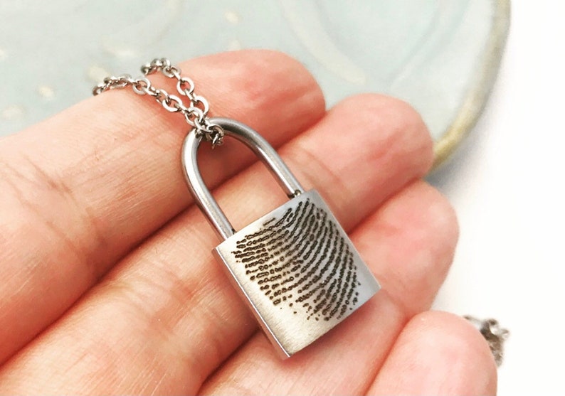 Personalized Fingerprint Stainless Steel Padlock URN Pendant Custom Memorial Necklace for Ashes Cremation Jewelry Bereavement Gift image 4