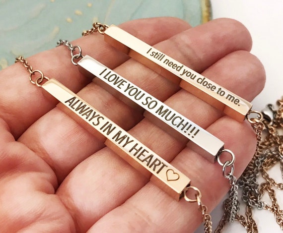 Horizontal Bar Cremains Urn Necklace Double Chamber Skinny