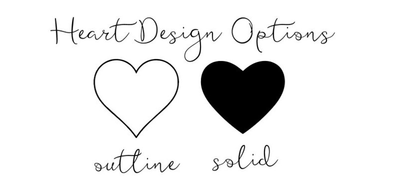 May include: Two heart designs, one with a solid black fill and the other with a white outline. The text below the hearts reads "outline" and "solid".