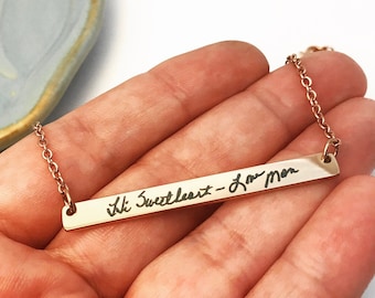 Custom Handwriting Necklace ~ Signature Necklace ~ Engraved Valentine's Day Gift ~ Bar Necklace ~ Signature Keepsake Jewelry | Gift for Mom