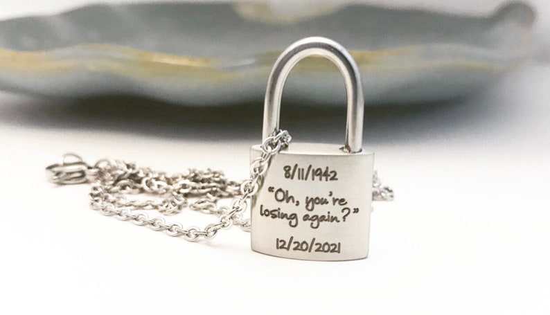 Personalized Fingerprint Stainless Steel Padlock URN Pendant Custom Memorial Necklace for Ashes Cremation Jewelry Bereavement Gift image 1