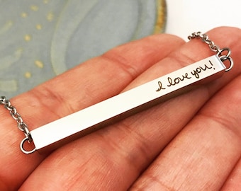 Your Handwriting ~ Engraved Horizontal Bar Cremains Urn Necklace ~ Personalized Double Chamber Cremation Jewelry ~ Pet Loss ~ Always With Me