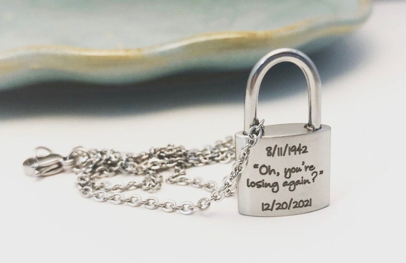 Personalized Fingerprint Stainless Steel Padlock URN Pendant Custom Memorial Necklace for Ashes Cremation Jewelry Bereavement Gift image 2