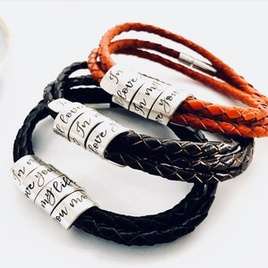 Personalized Sterling Silver Genuine Leather Woman's Spiral Wrapped Bracelet Coil Twisted Metal Custom Quote Hidden Message Scroll image 1