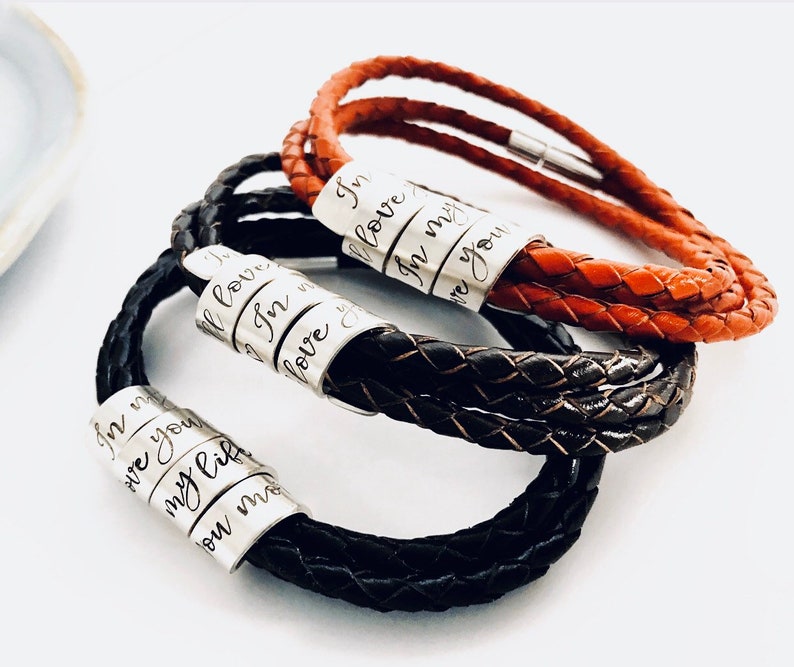 Personalized Sterling Silver Genuine Leather Woman's Spiral Wrapped Bracelet Coil Twisted Metal Custom Quote Hidden Message Scroll image 1