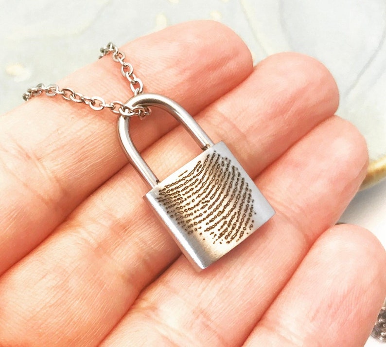 Personalized Fingerprint Stainless Steel Padlock URN Pendant Custom Memorial Necklace for Ashes Cremation Jewelry Bereavement Gift image 7