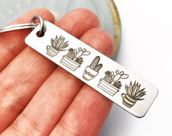 Plant Lady Keychain ~ Rectangle Succulent Keychain ~ Cactus ~ Plant Lover ~ Botanical ~ Cacti ~ Garden ~ Personalized Nature ~ Succi Jewelry