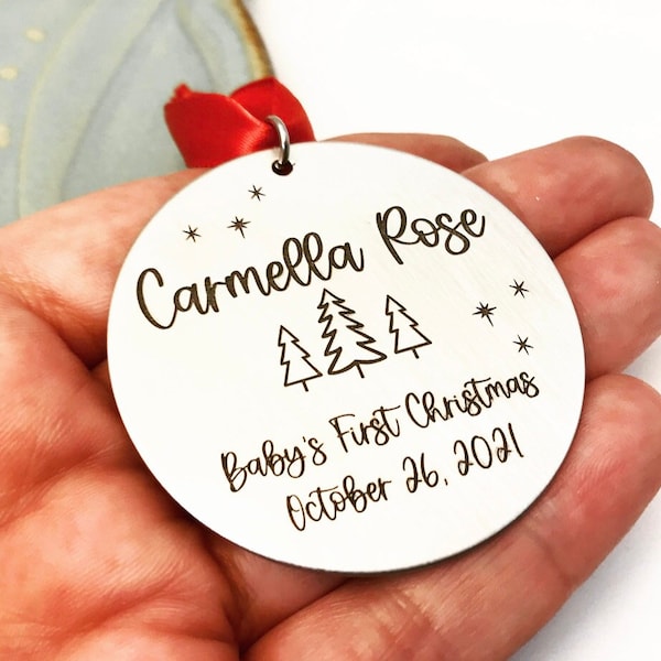 Baby's First Christmas Ornament ~ Large Personalized Pewter Ornament ~ First Christmas Baby Keepsake Ornament ~ New Parent Ornament Gift