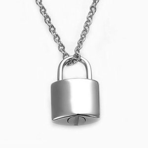 Personalized Fingerprint Stainless Steel Padlock URN Pendant Custom Memorial Necklace for Ashes Cremation Jewelry Bereavement Gift image 9