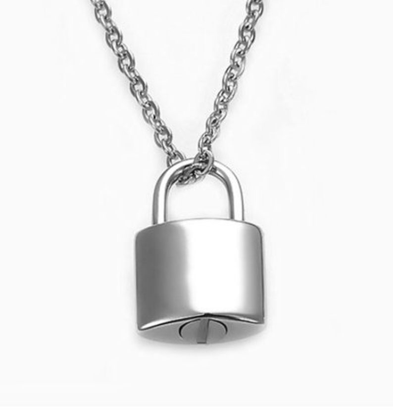 Personalized Fingerprint Stainless Steel Padlock URN Pendant Custom Memorial Necklace for Ashes Cremation Jewelry Bereavement Gift image 9