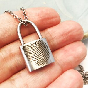 Personalized Fingerprint Stainless Steel Padlock URN Pendant Custom Memorial Necklace for Ashes Cremation Jewelry Bereavement Gift image 3