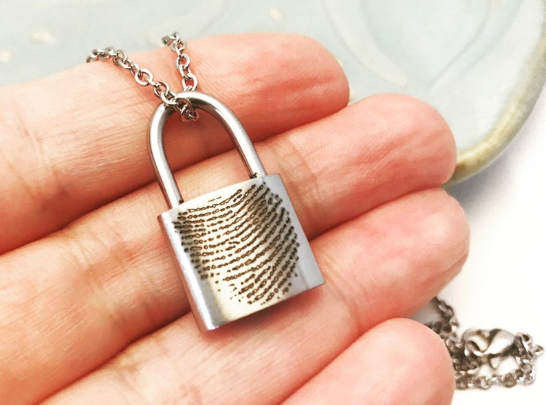 Personalized Fingerprint Stainless Steel Padlock URN Pendant Custom Memorial Necklace for Ashes Cremation Jewelry Bereavement Gift image 3
